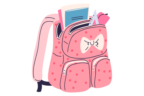 Girl Backpack. Pink Textile School Bag I