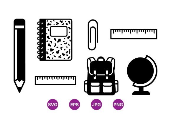 School Supplies Icon Clipart for Embroidery