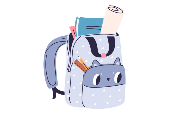 School Supplies in Backpack. Student Bag